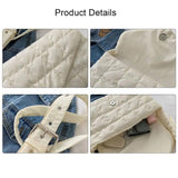Winter Warm Plaid Shoulder Bags Lightweight Down Cotton Padded Quilted Tote