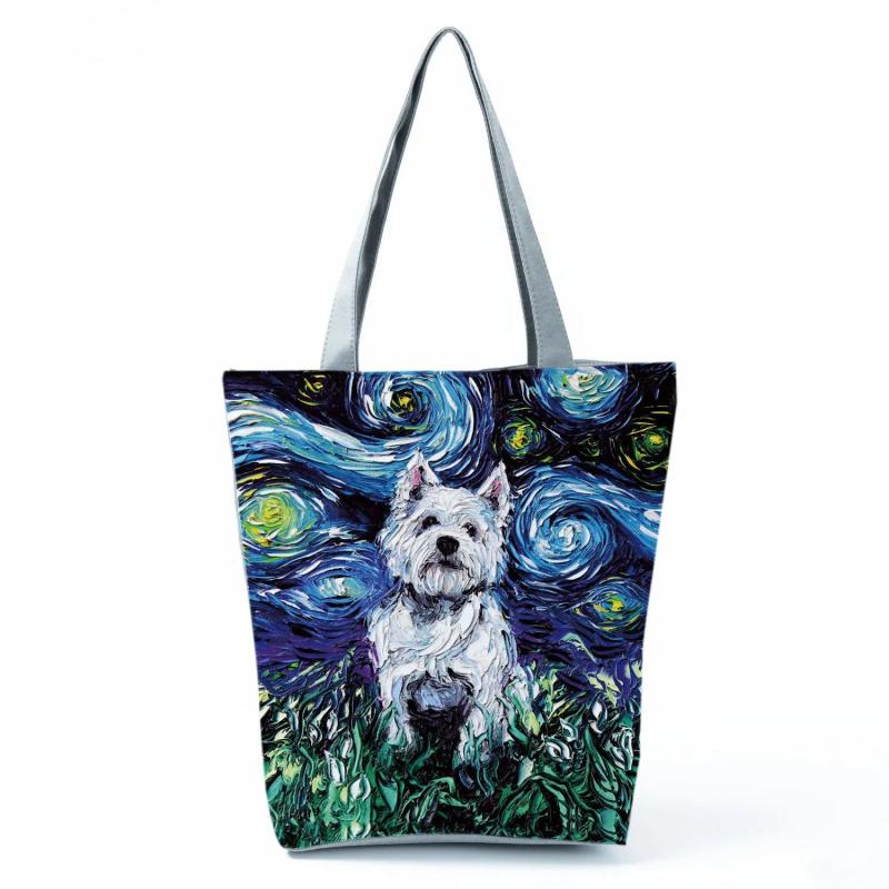 Schnauzer Dog Painting Handbag Large Capacity Shoulder Bag