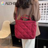 Quilted Cotton-padded Bag Large Capacity Rhombic Lattice