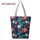 Miyahouse Canvas Shoulder Bag Women Handbag Leaves Printed Tote Handbag