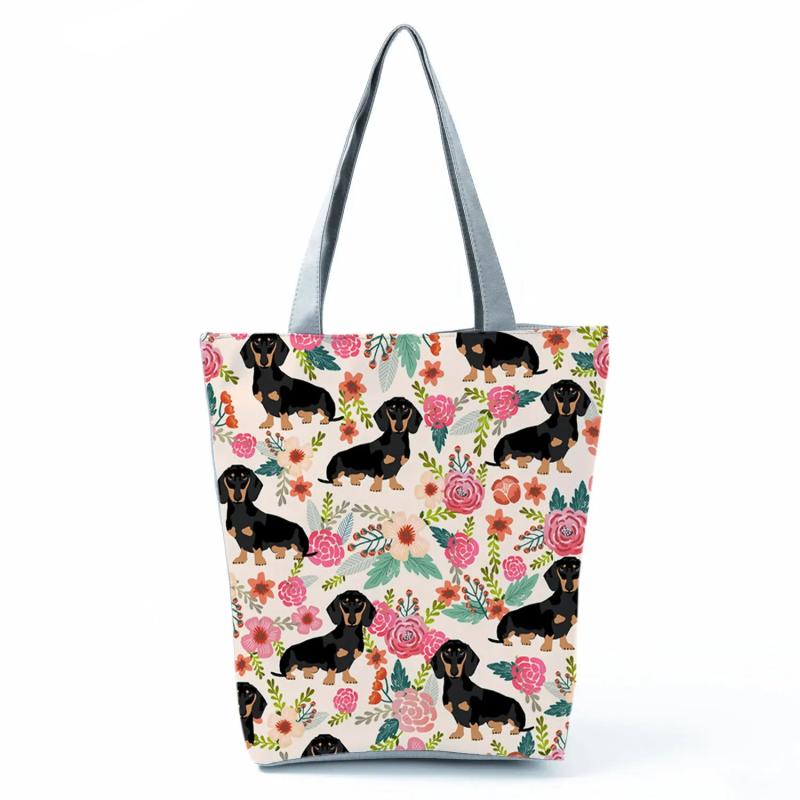 Animal Sausage Dogs Printed Tote Bag Large Capacity Shoulder Bag