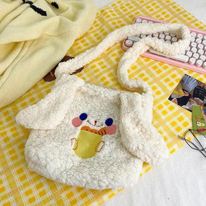 Animal Embroidered Women Shoulder Bag Lamb Wool Student Girls Crossbody Bags Sof