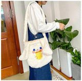 Animal Embroidered Women Shoulder Bag Lamb Wool Student Girls Crossbody Bags Sof