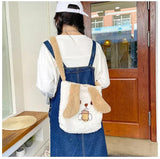 Animal Embroidered Women Shoulder Bag Lamb Wool Student Girls Crossbody Bags Sof