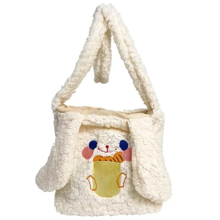 Animal Embroidered Women Shoulder Bag Lamb Wool Student Girls Crossbody Bags Sof