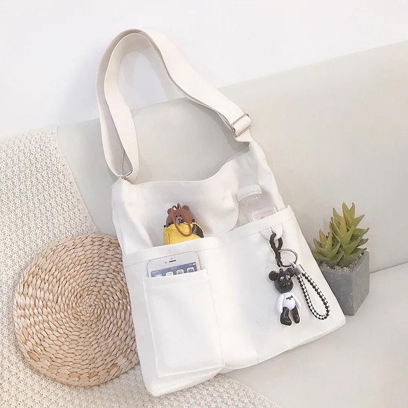 Canvas Messenger Bag Solid Handbag Tote Shoulder Book Bag Female School Bags