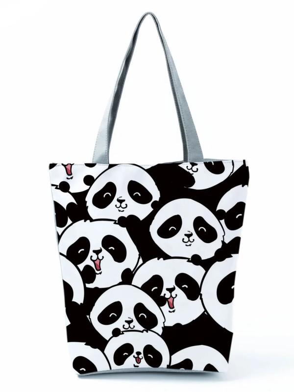 Panda Tote Bag Foldable Large Capacity Shopping Bag Handbags Portable Animal Cas