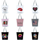 Funny Lips Graphic Tote Bag Reusable Women Shoulder Work Bags
