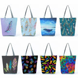 Feather Print Shoulder Bag Casual Women High Capacity Tote Shopping Bag
