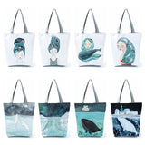 Whale Girls Sea Series Shopper Bag Large Capacity Tote Shoulder Bag
