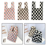 Checkerboard Women Handbag Tote Large Capacity Soft Woven Casual Pouch