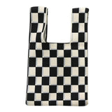Checkerboard Women Handbag Tote Large Capacity Soft Woven Casual Pouch