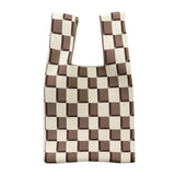 Checkerboard Women Handbag Tote Large Capacity Soft Woven Casual Pouch