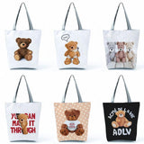 Teddy Bear Animal Print Tote Bag High Capacity Cartoon Handbags
