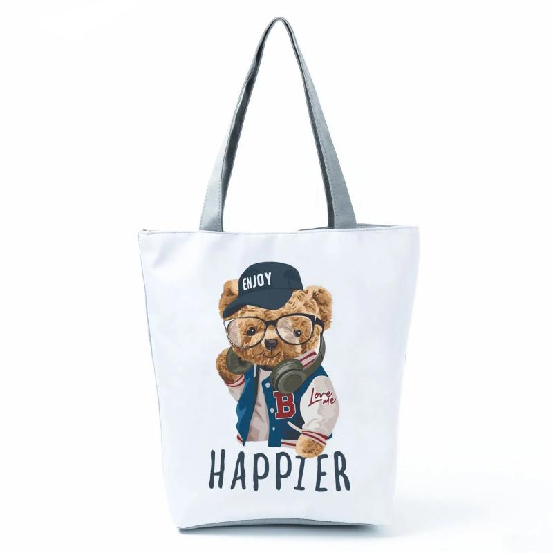 Teddy Bear Animal Print Tote Bag High Capacity Cartoon Handbags