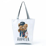 Teddy Bear Animal Print Tote Bag High Capacity Cartoon Handbags