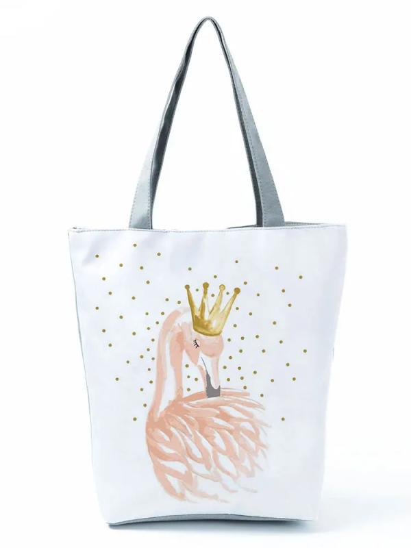 Flamingo Crown Printed Handbag for Girls
