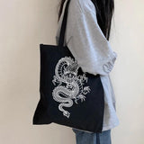 Dragon Print Canvas Shopper Bag Harajuku Punk Gothic Handbag