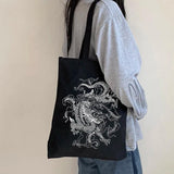 Dragon Print Canvas Shopper Bag Harajuku Punk Gothic Handbag