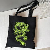 Dragon Print Canvas Shopper Bag Harajuku Punk Gothic Handbag