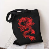 Dragon Print Canvas Shopper Bag Harajuku Punk Gothic Handbag