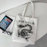 Dragon Print Canvas Shopper Bag Harajuku Punk Gothic Handbag