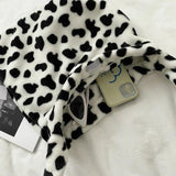 Winter Furry Women Large Handbags Cow Pattern Ladies Shoulder Messenger Bags