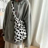 Winter Furry Women Large Handbags Cow Pattern Ladies Shoulder Messenger Bags
