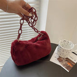 Soft Plush Shoulder Bag Small Underarm Bag Female Chain Handle