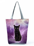 Starry Sky Cat Print Shoulder Bag Foldable Harajuku Eco Tote