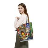 Santa Claus Print Handbags for Women Eco Reusable Shopping Bag Gift
