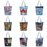 Santa Claus Print Handbags for Women Eco Reusable Shopping Bag Gift