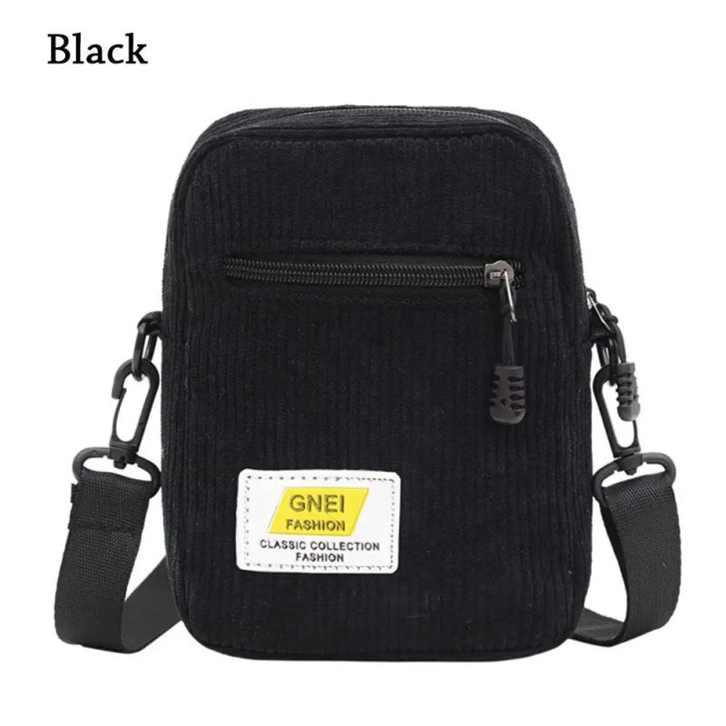 Women Corduroy Messenger Bag Black/White Casual Style Shoulder Bag