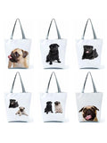 Cartoon Pug Print Tote Bag for Women