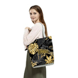 Golden Plant Leaf Printed Handbags Lady Art Tote Bags Classic Women Shoulder Bag