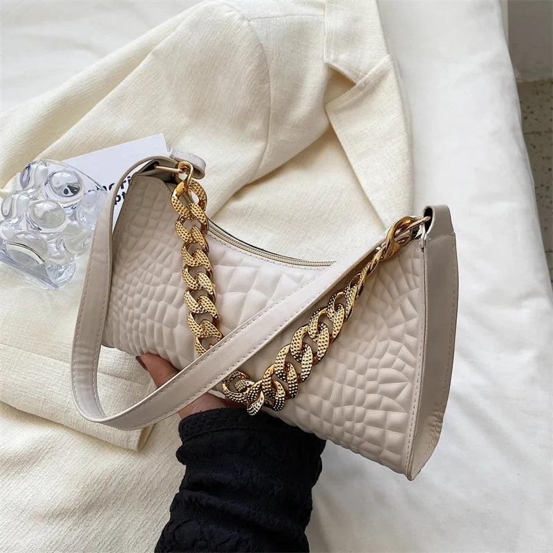 Crocodile Pattern Shoulder Bag Retro Style Chain Lady's Underarm Bag
