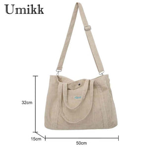 Corduroy Women Handbags Casual Large Capacity Ladies Crossbody Bag