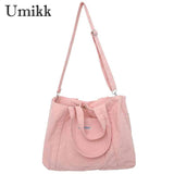 Corduroy Women Handbags Casual Large Capacity Ladies Crossbody Bag
