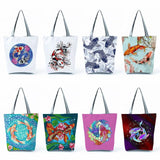 Vintage Tote Bag Japan Koi Fish Graphic Printed