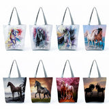 Watercolor Horse Print Tote Bag for Women - Animal Graphic Handbag