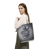 Romantic Abstract Tote Handbag Metal Figure Statue Art 3D Love Grey Print