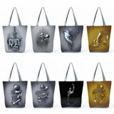 Romantic Abstract Tote Handbag Metal Figure Statue Art 3D Love Grey Print