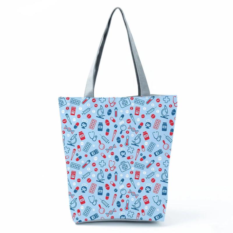 Nurse Print Handbags High Capacity Eco Reusable Shopping Bag