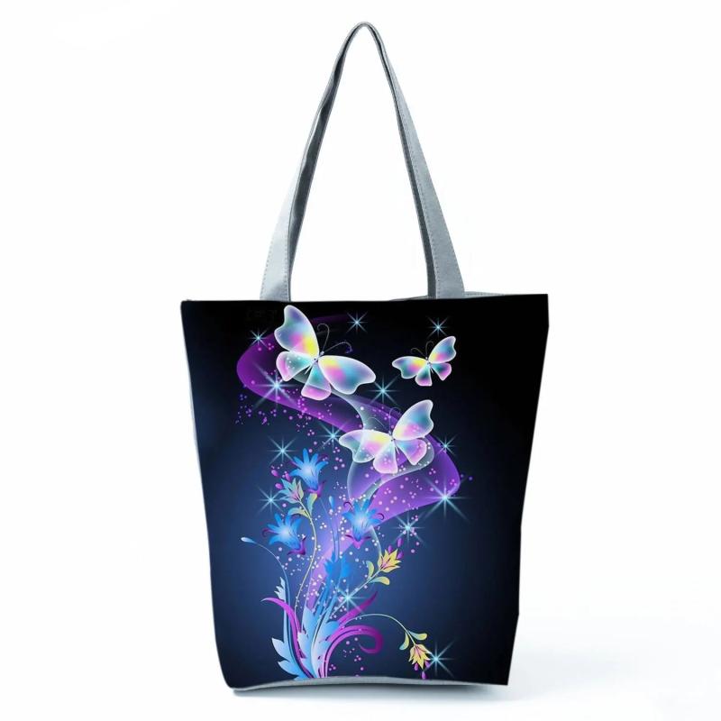 Butterfly Printed Handbag Animal Portable High Capacity Foldable Shopping Bag