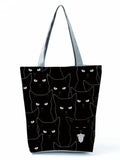Cat Print Shopper Bag High Capacity Cartoon Handbag Reusable Shoulder Bags