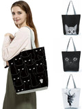 Cat Print Shopper Bag High Capacity Cartoon Handbag Reusable Shoulder Bags