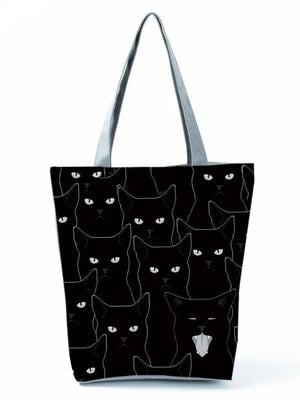 Cat Print Shopper Bag High Capacity Cartoon Handbag Reusable Shoulder Bags