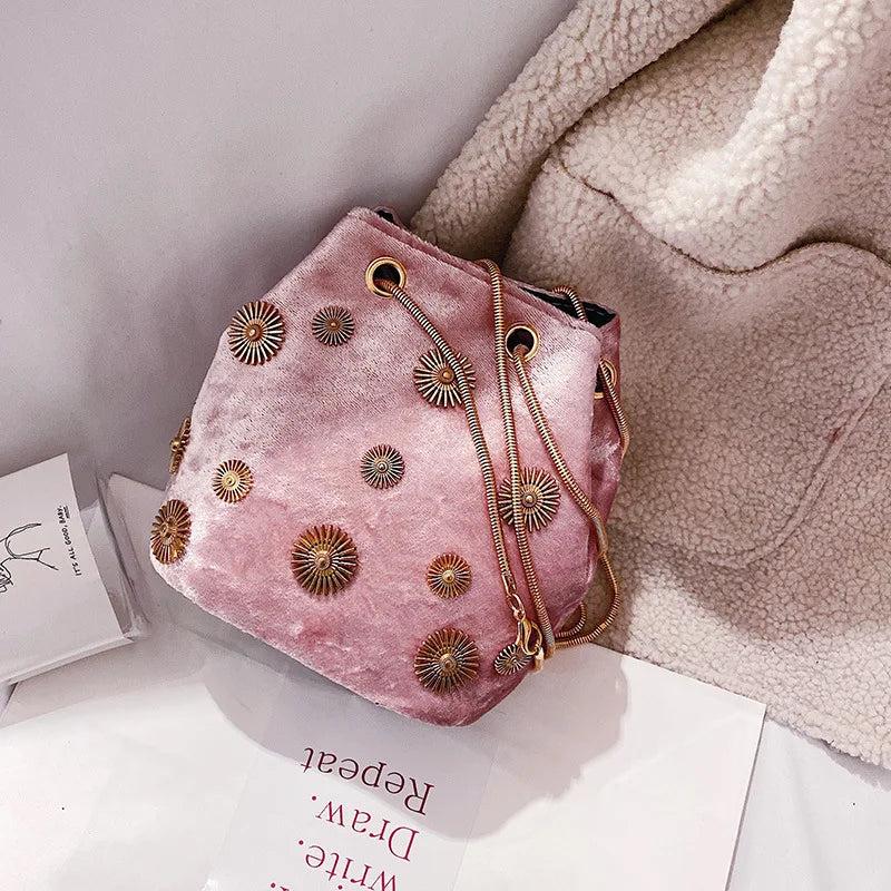 Velvet Shoulder Bag with Chain Strap