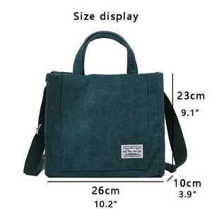 Corduroy Zipper Shoulder Bag Small Handbag Eco Crossbody Bag