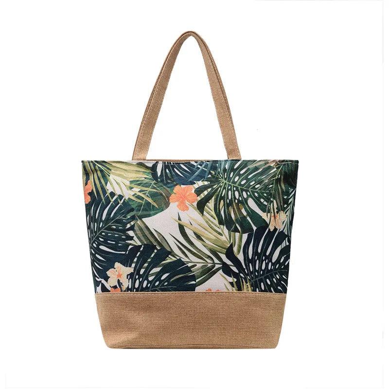 Floral Print Canvas Shoulder Bag for Women Big Size